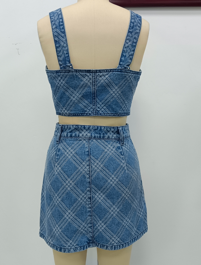 Jacquard mini skirt and strapless crop top set