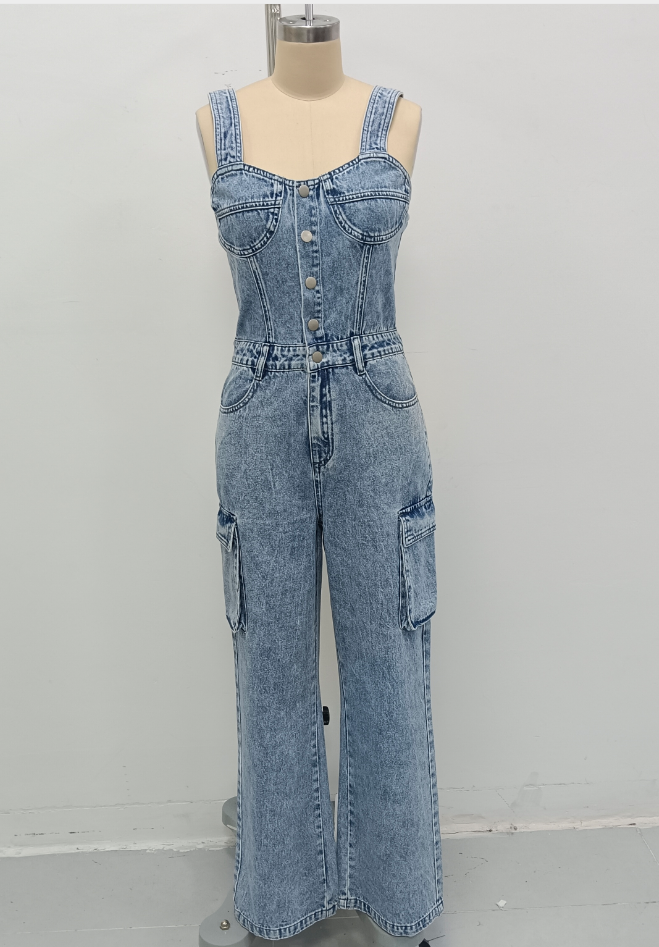 Strappy, strapless jumpsuit with long pants