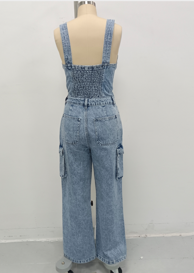 Strappy, strapless jumpsuit with long pants